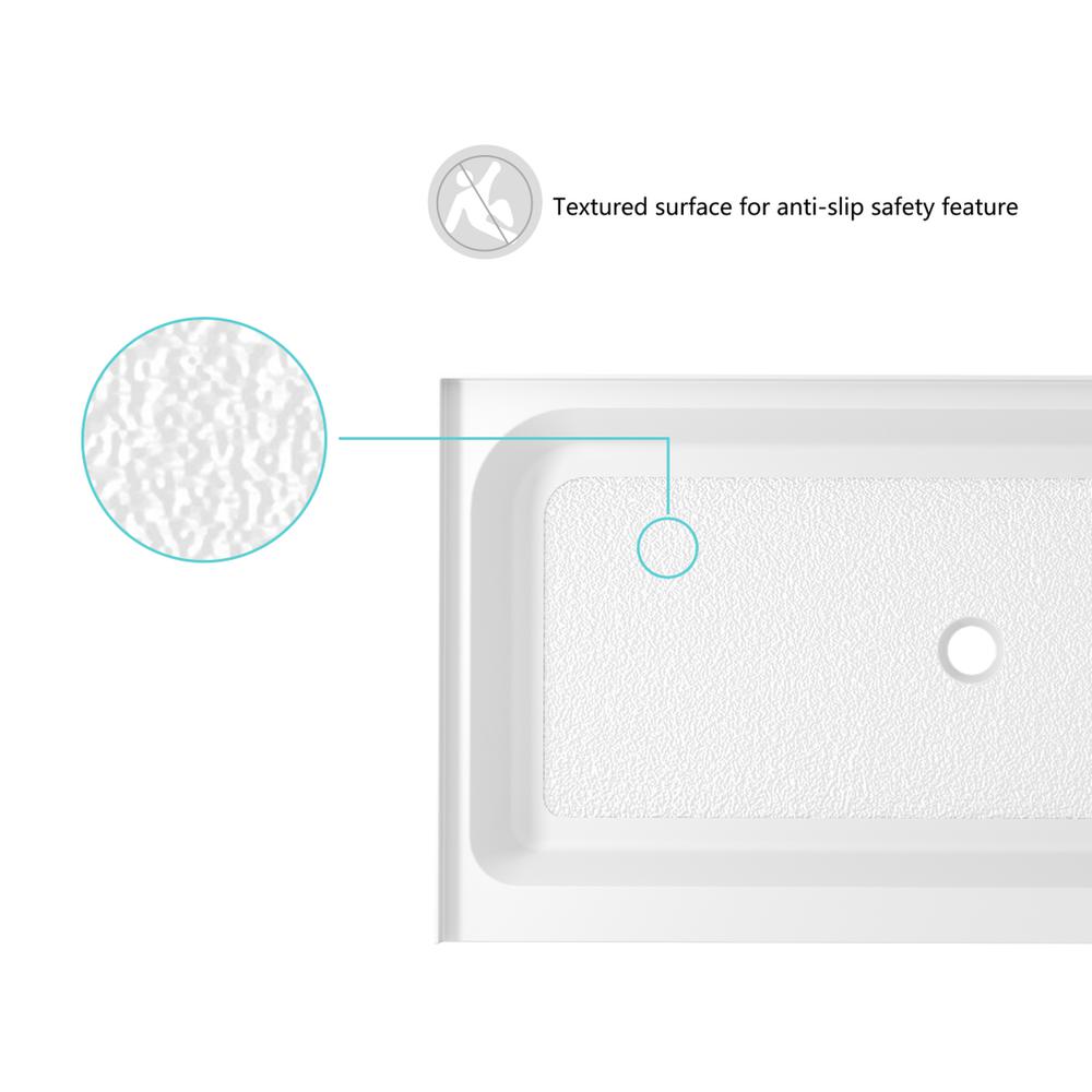48x36 inch Single threshold shower tray center drain in glossy white. Picture 4