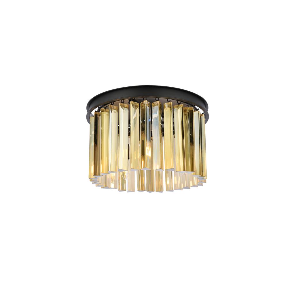 Sydney 3 light Matte Black Flush Mount Golden Teak (Smoky) Royal Cut Crystal. Picture 2