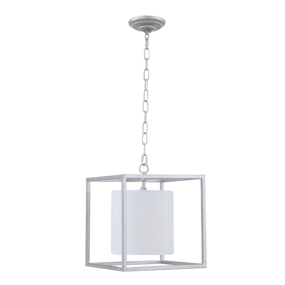 Mirin 1 Light Vintage Silver And White Shade Pendant. Picture 8