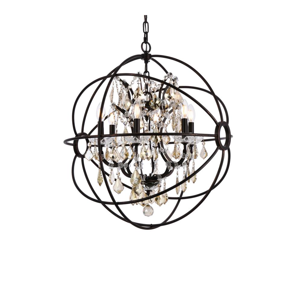 Geneva 6 light Dark Bronze Chandelier Golden Teak (Smoky) Royal Cut crystal. Picture 2