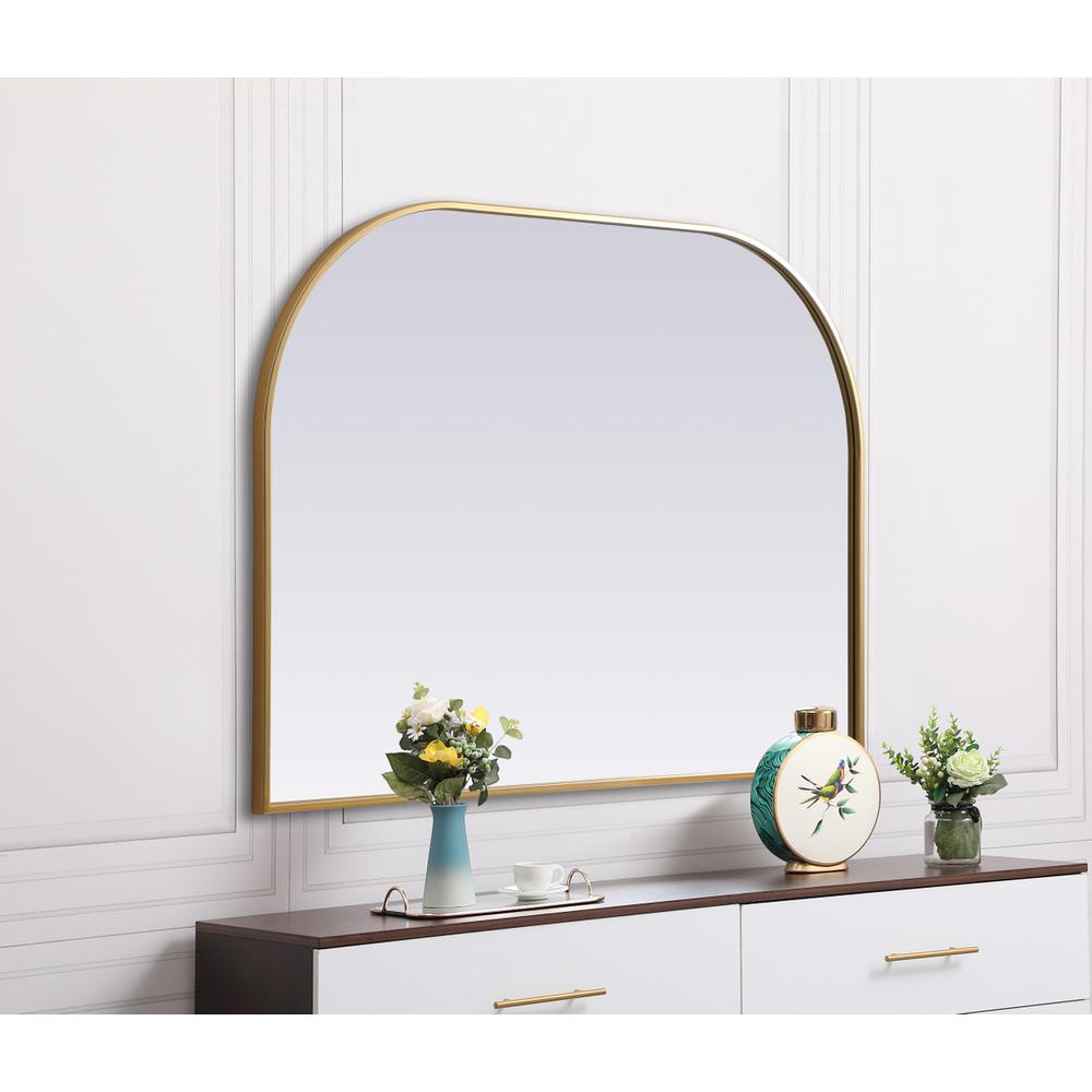 Metal Frame Arch Mirror 42x30 Inch in Brass. Picture 4