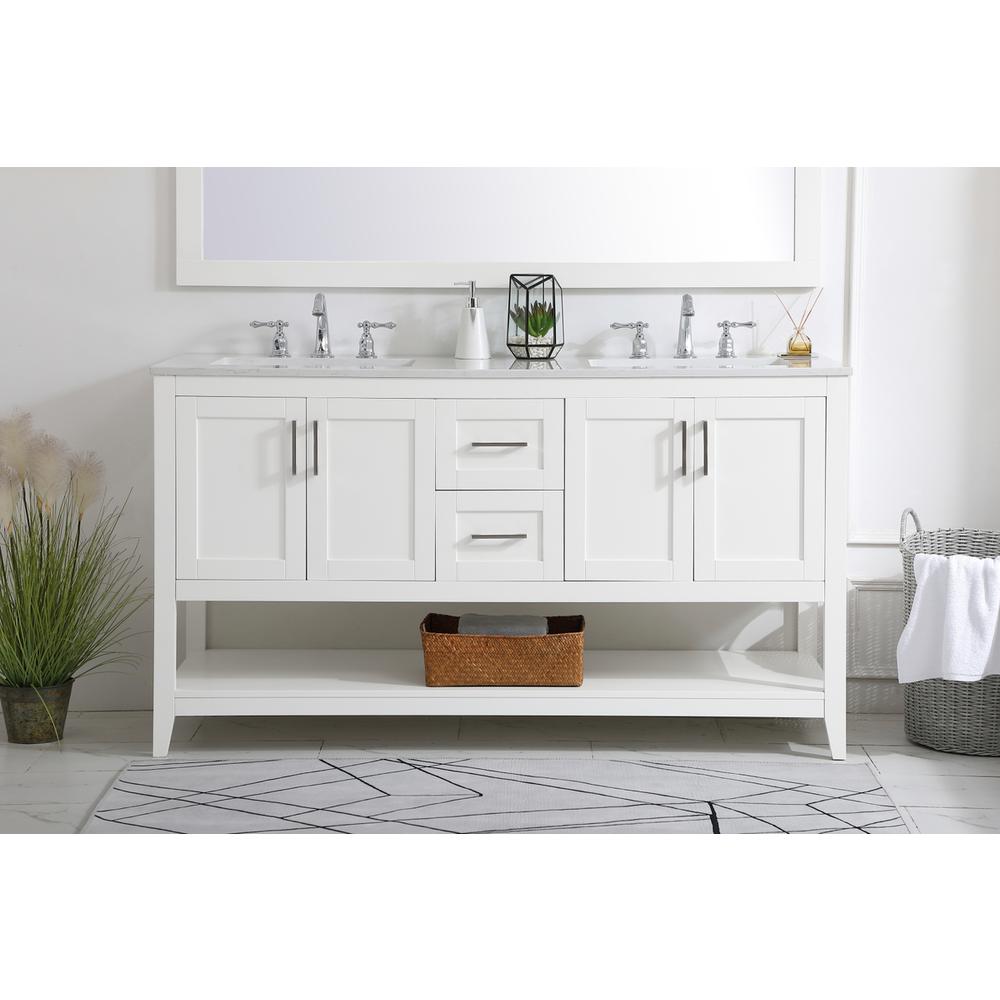 60 inch Double Bathroom Vanity in White. Picture 14