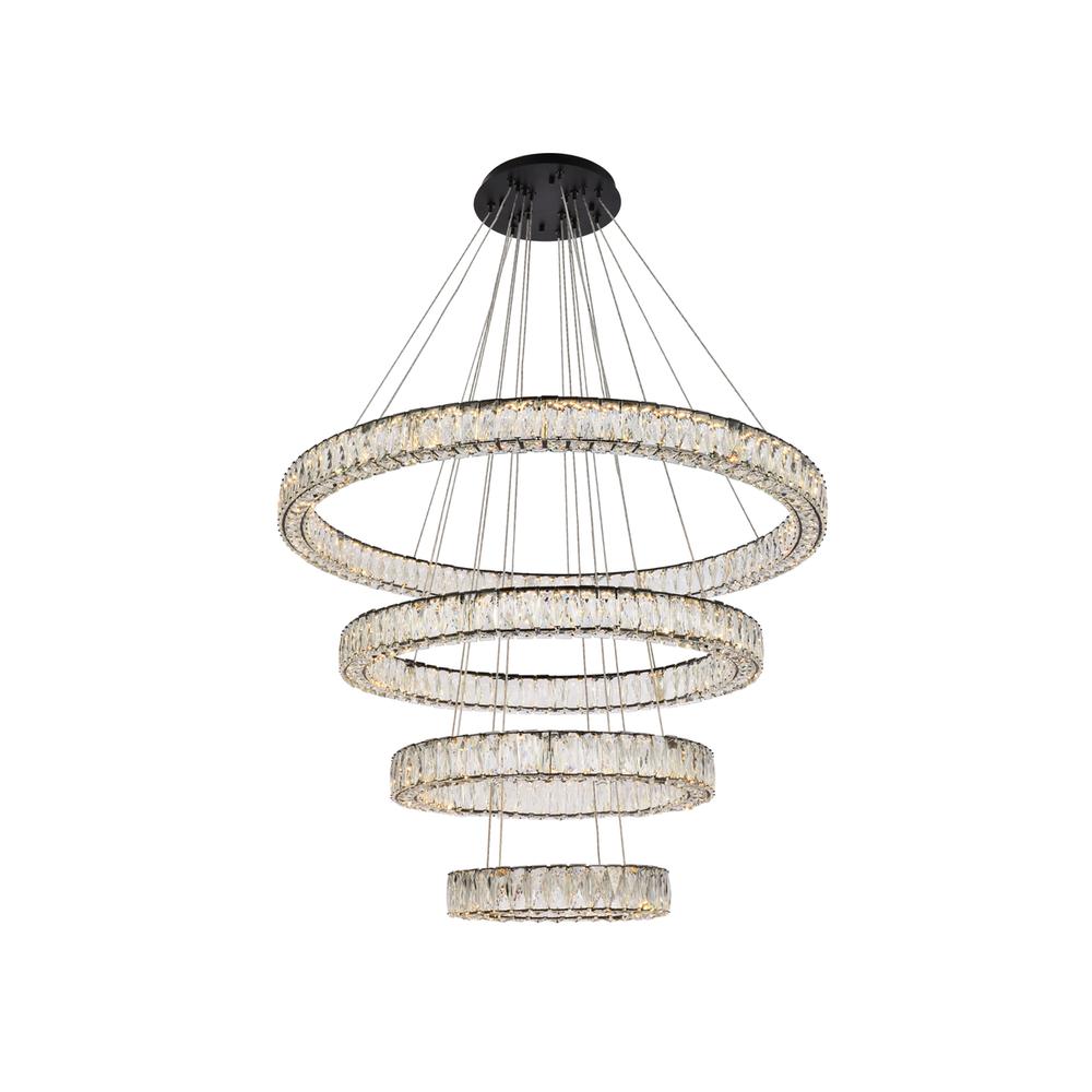 Monroe 41 inch LED four ring chandelier in black. Picture 1