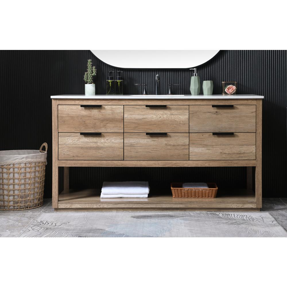 60 Inch SIngle Bathroom Vanity In Natural Oak. Picture 14