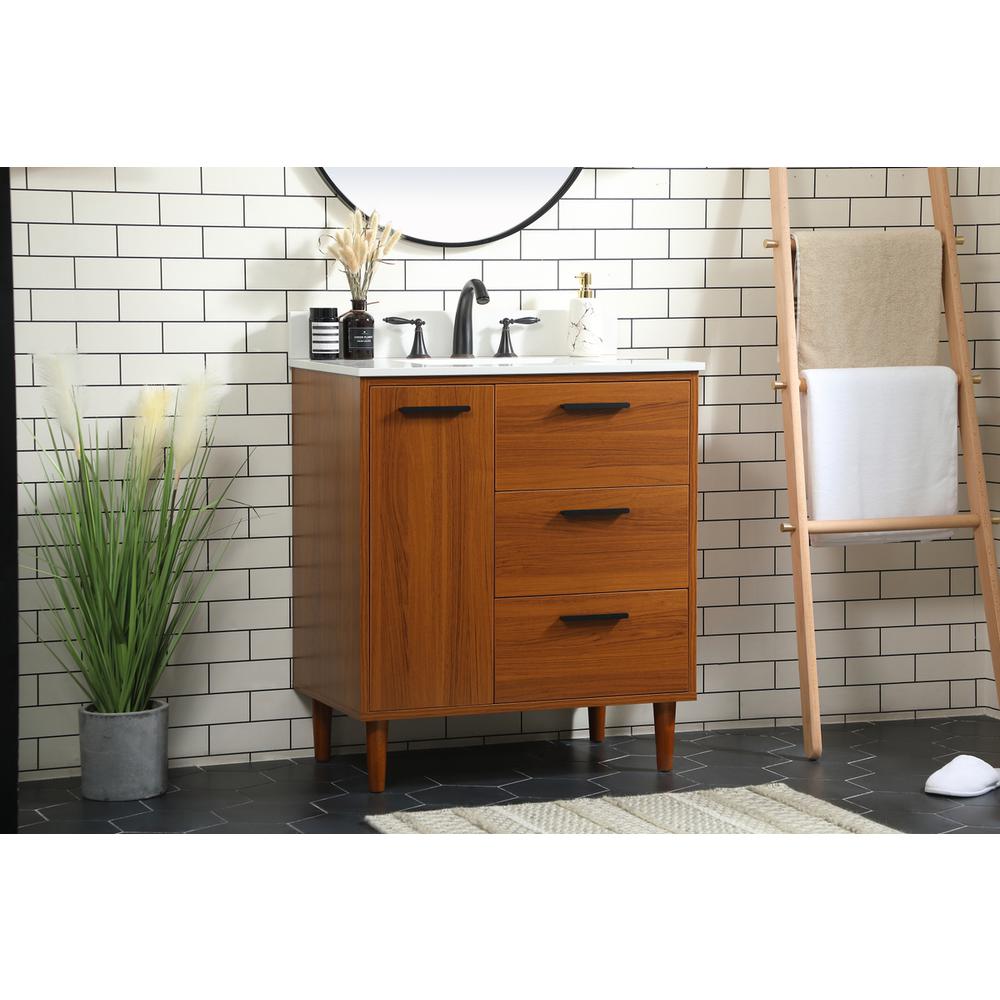 30 inch bathroom vanity in Teak with backsplash. Picture 2