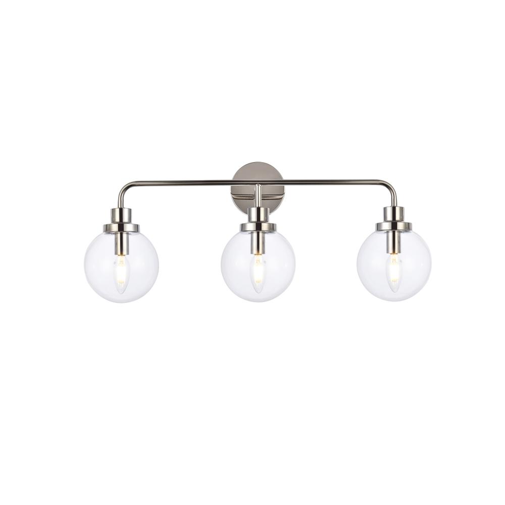 Hanson 3 lights bath sconce in polished nickel with clear shade. Picture 1