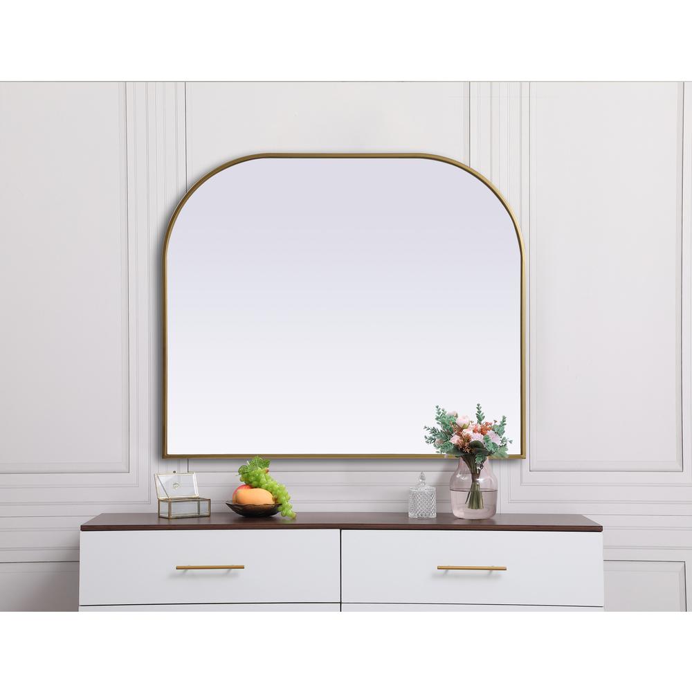 Metal Frame Arch Mirror 40x34 Inch in Brass. Picture 3