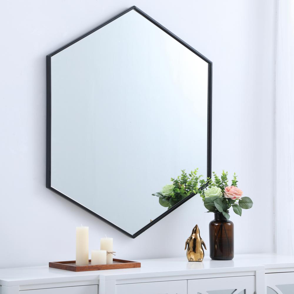 Metal frame hexagon mirror 38 inch in Black. Picture 2
