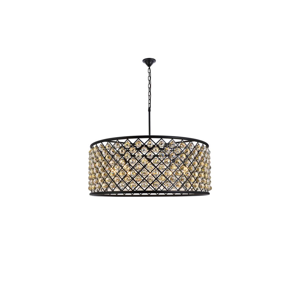 Madison 10 light Matte Black Chandelier Golden Teak (Smoky) Royal Cut Crystal. Picture 1