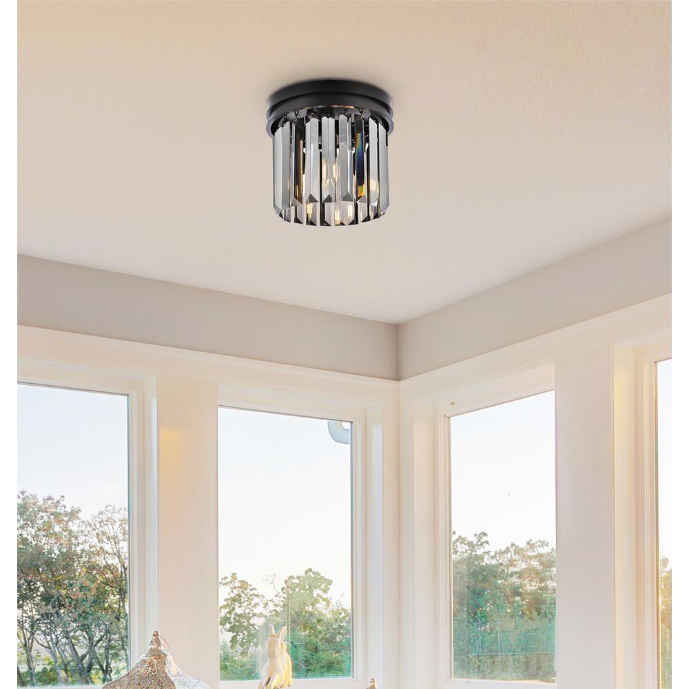Sydney 3 light Matte Black Flush Mount Silver Shade (Grey) Royal Cut Crystal. Picture 8