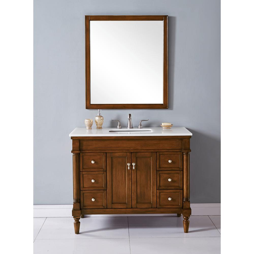 42 inch Single Bathroom vanity in Walnut with ivory white engineered marble. Picture 9