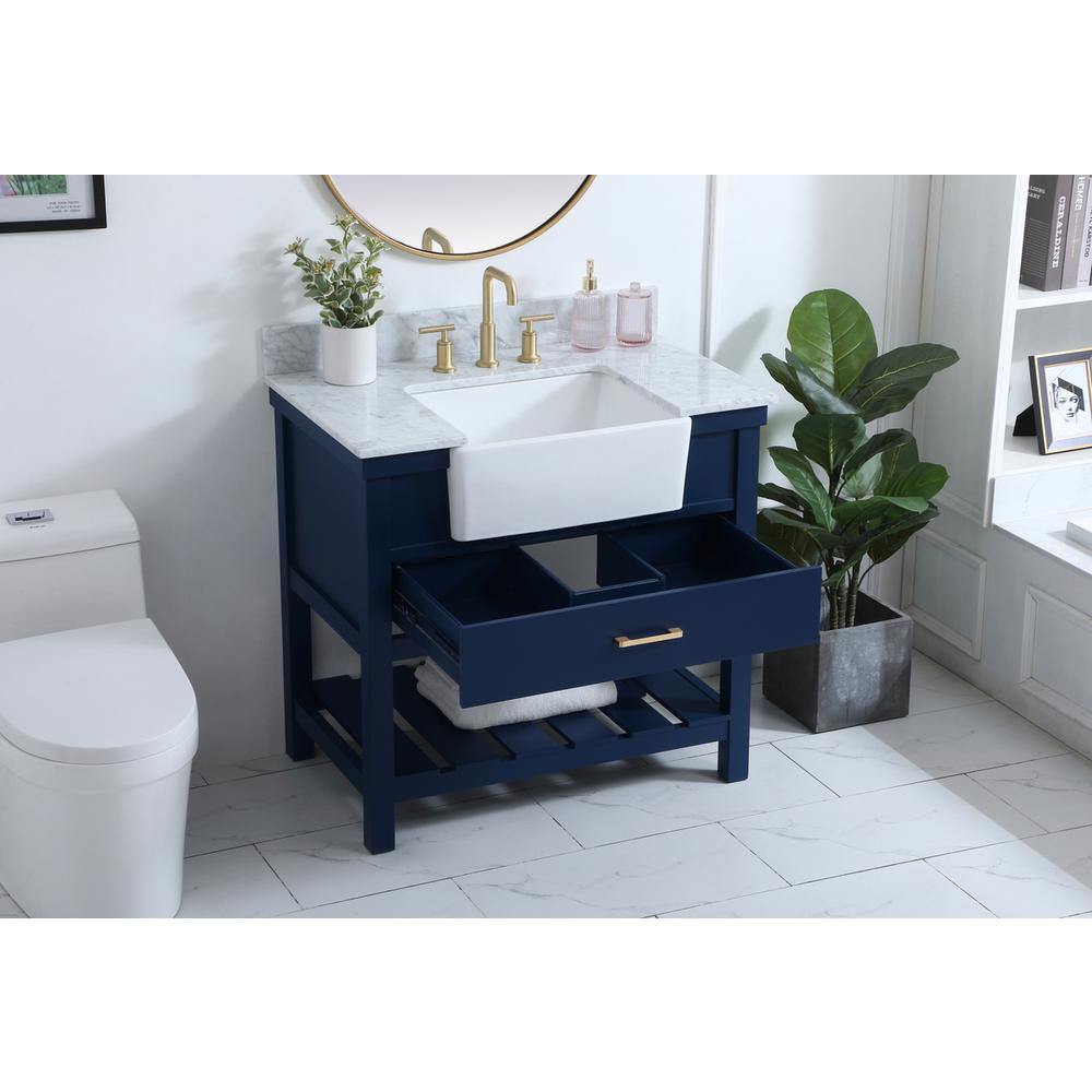 36 inch Single bathroom vanity in blue with backsplash. Picture 3