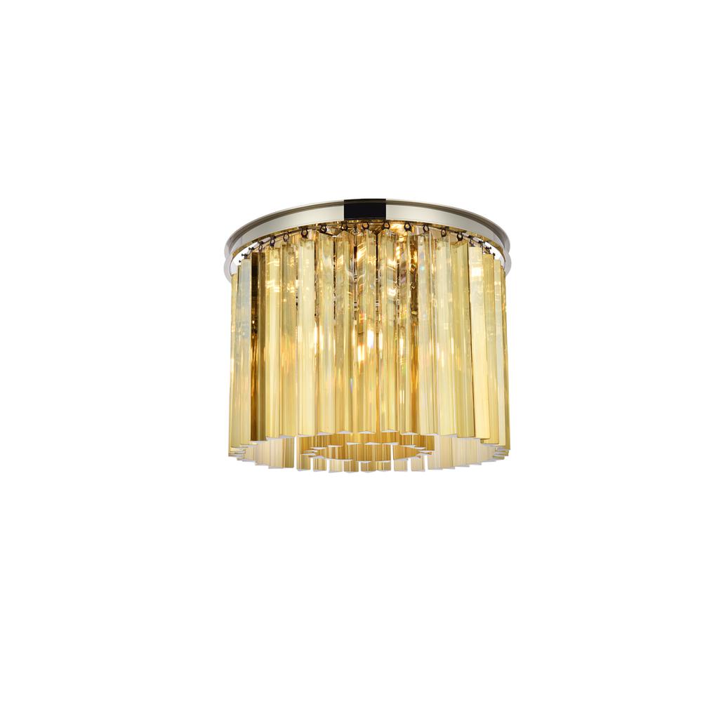 Sydney 6 light polished nickel Flush Mount Golden Teak (Smoky) Royal Cut Crystal. Picture 1
