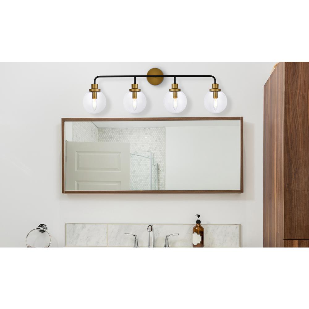 Hanson 4 lights bath sconce in black with brass with clear shade. Picture 6