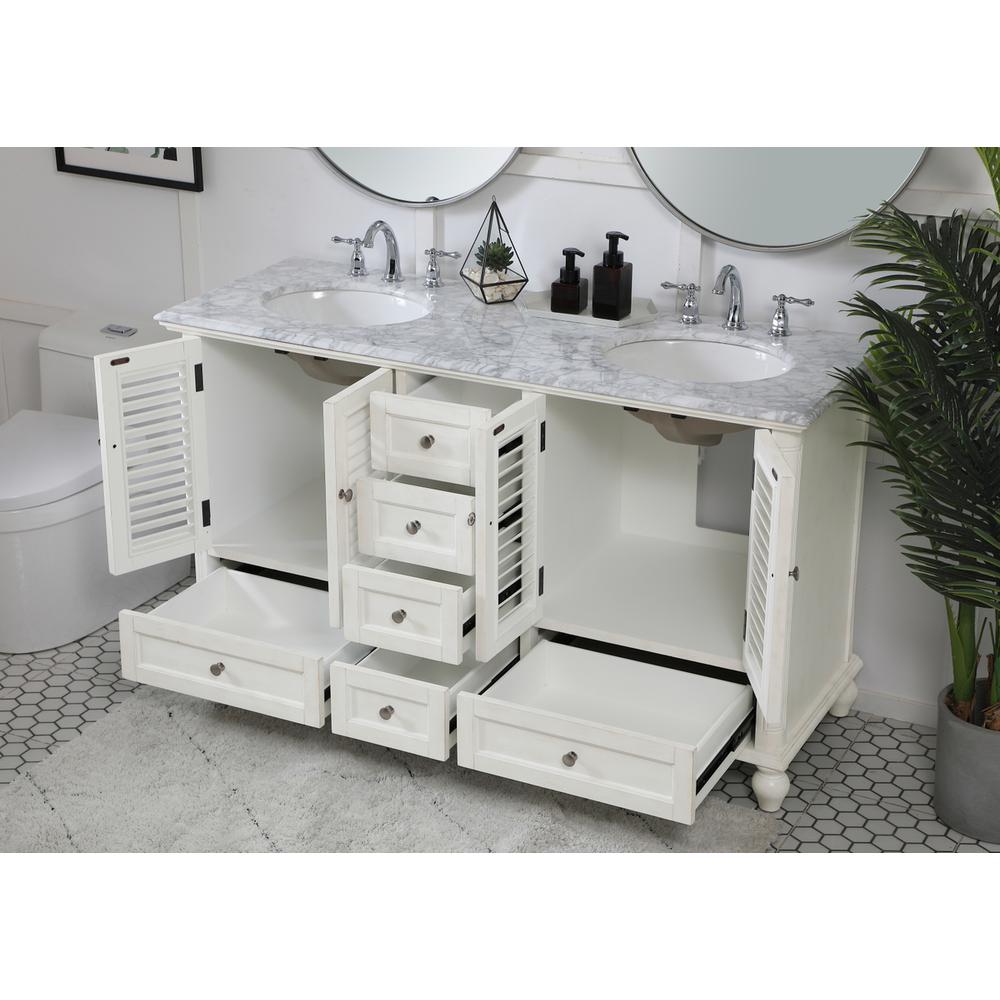 60 inch Double Bathroom Vanity in Antique White. Picture 3