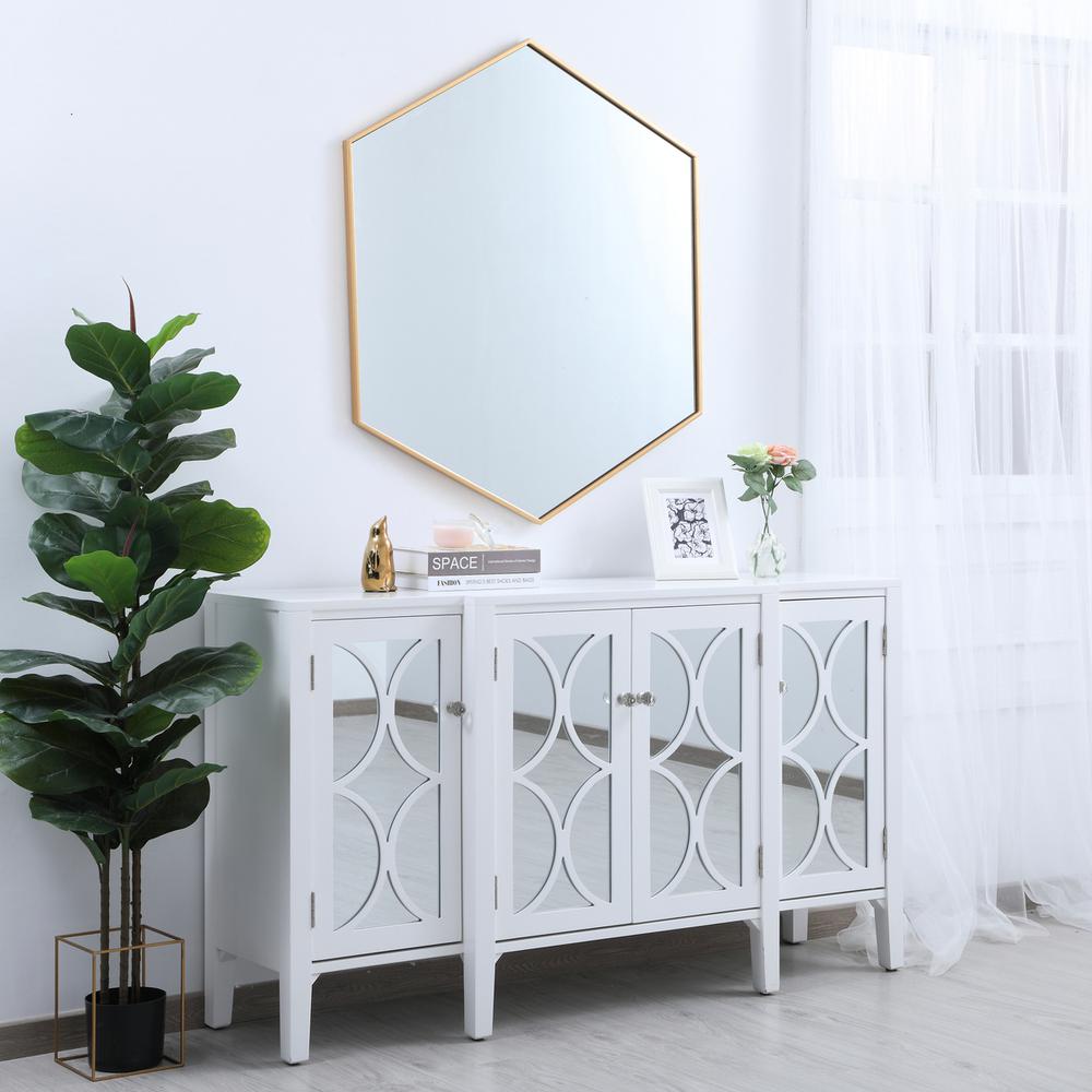 Metal frame hexagon mirror 41 inch in Brass. Picture 3