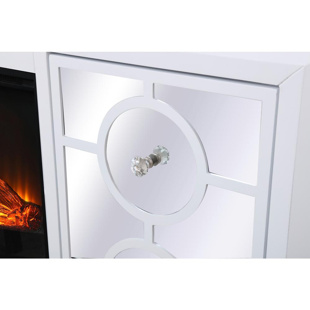 60 in. mirrored TV stand with wood fireplace insert in white. Picture 7