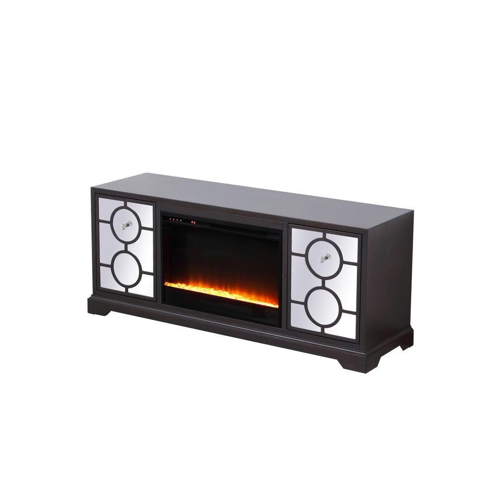 60 in. mirrored TV stand with crystal fireplace insert in dark walnut. Picture 5