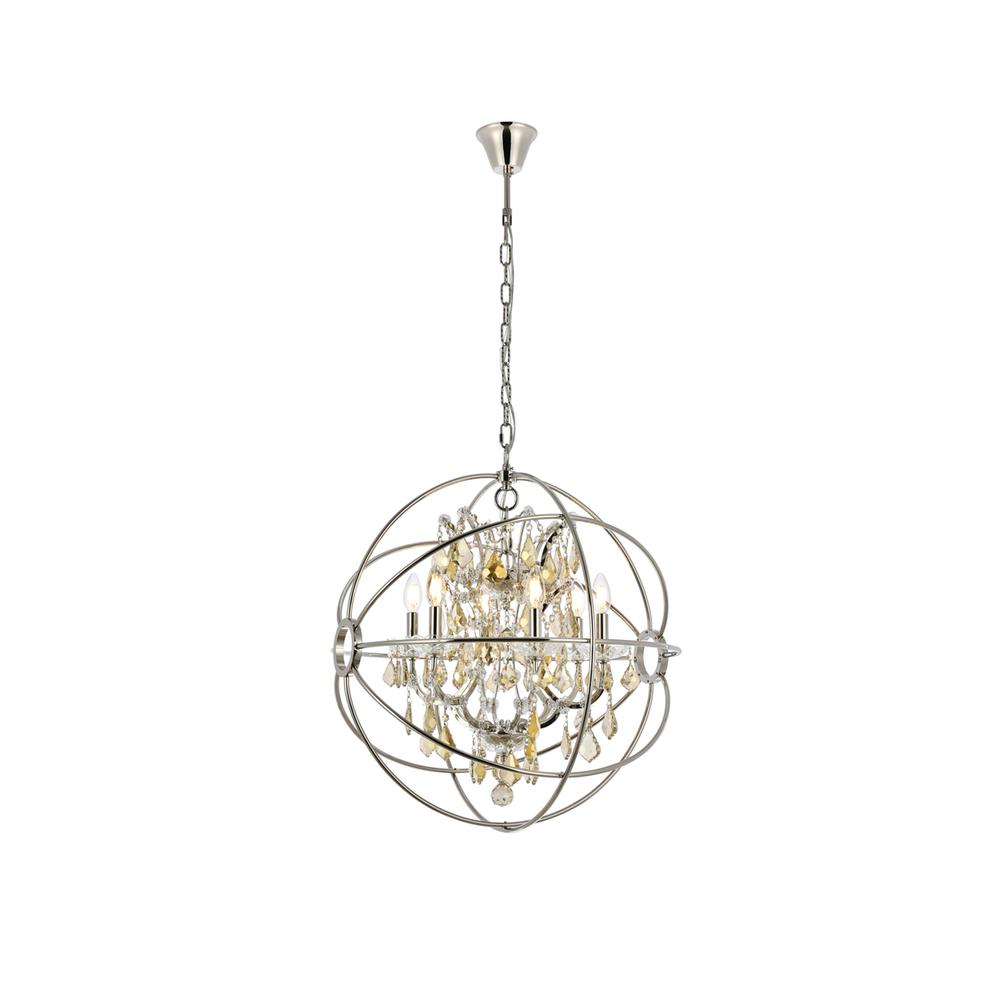 Geneva 6 light polished nickel Chandelier Golden Teak (Smoky) Royal Cut crystal. Picture 1