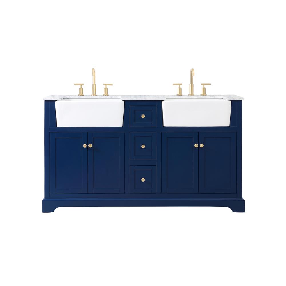 60 inch double bathroom vanity in blue. Picture 1