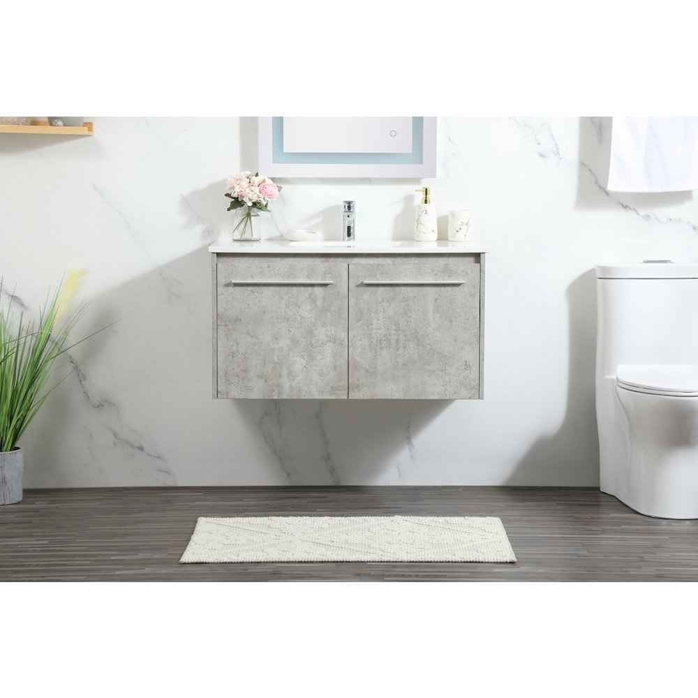 36 Inch Single Bathroom Vanity In Concrete Grey. Picture 2
