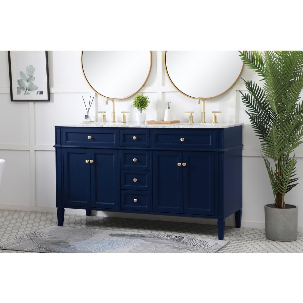 60 inch double bathroom vanity in blue. Picture 2