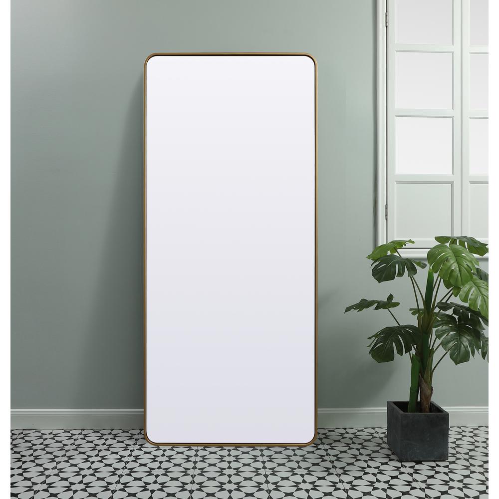 Soft Corner Metal Rectangle Mirror 32x72 Inch in Brass. Picture 11