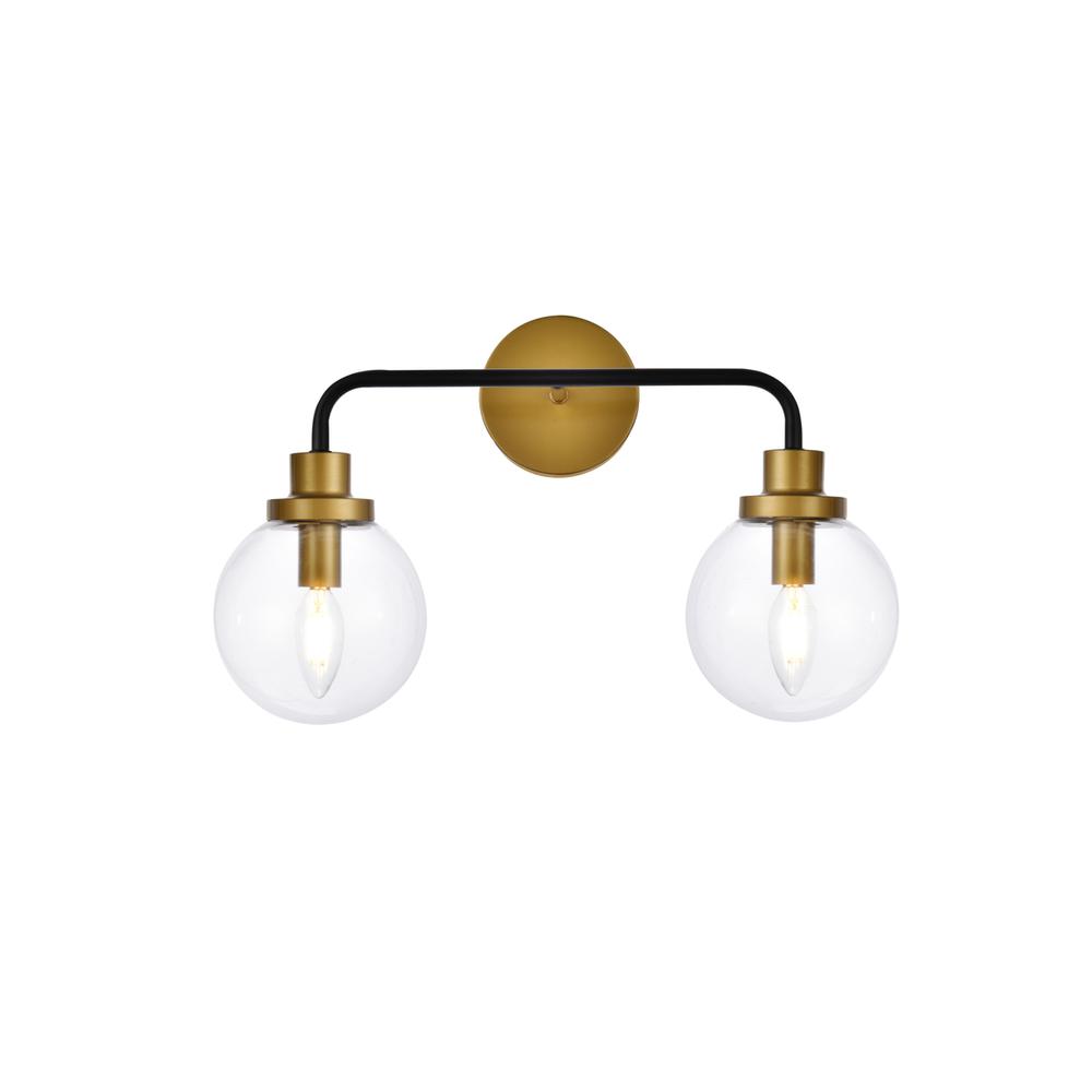 Hanson 2 lights bath sconce in black with brass with clear shade. Picture 1