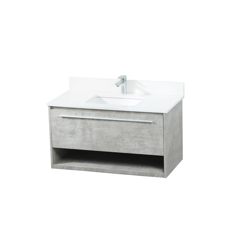 36 inch Single bathroom vanity in concrete grey with backsplash. Picture 8