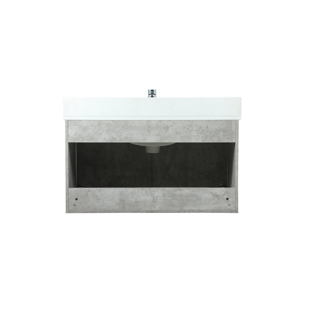 36 Inch Single Bathroom Vanity In Concrete Grey With Backsplash. Picture 16