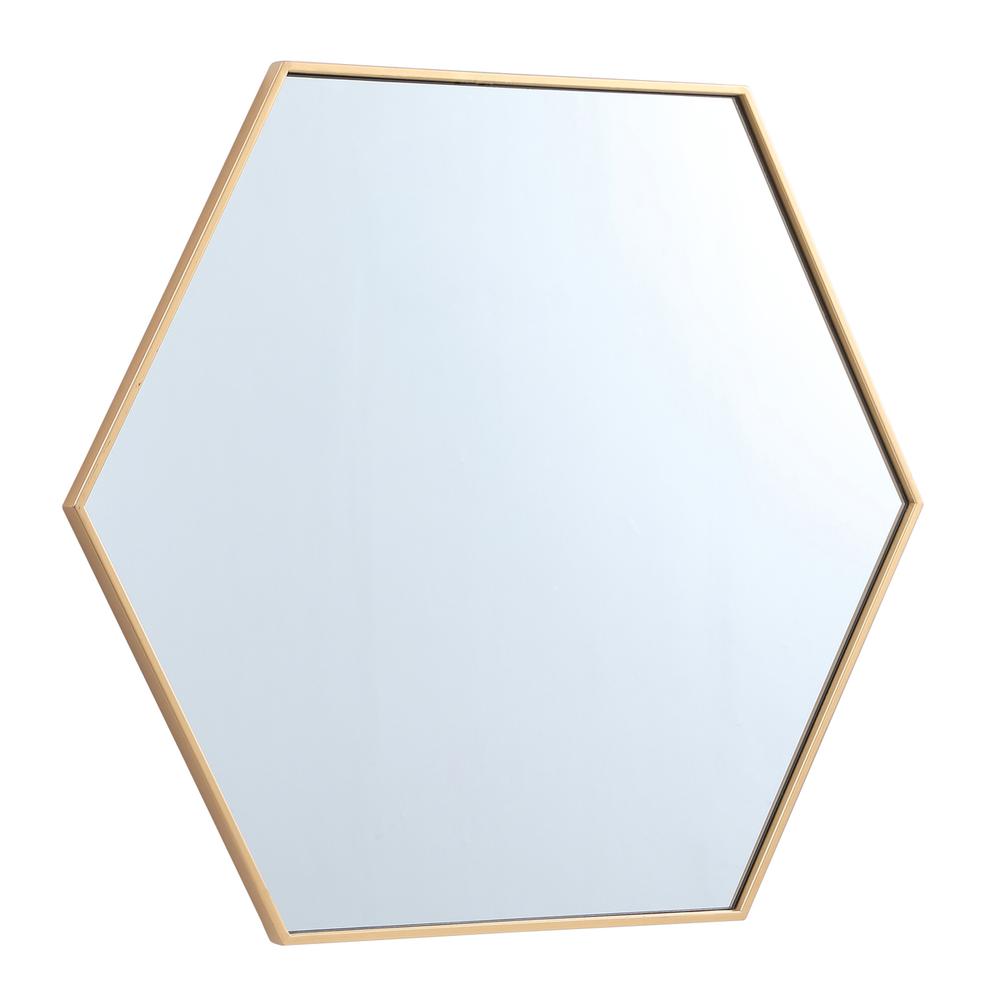Metal frame hexagon mirror 38 inch in Brass. Picture 9