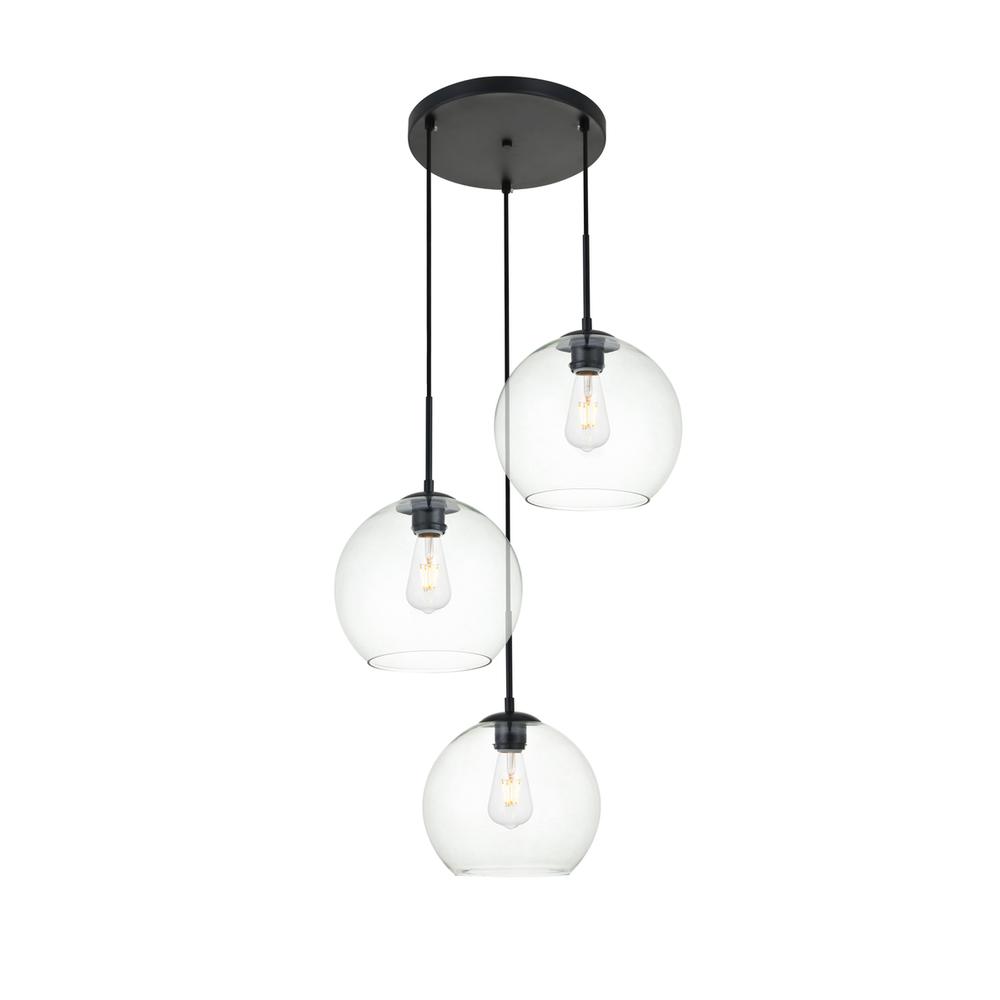 Baxter 3 Lights Black Pendant With Clear Glass. Picture 1