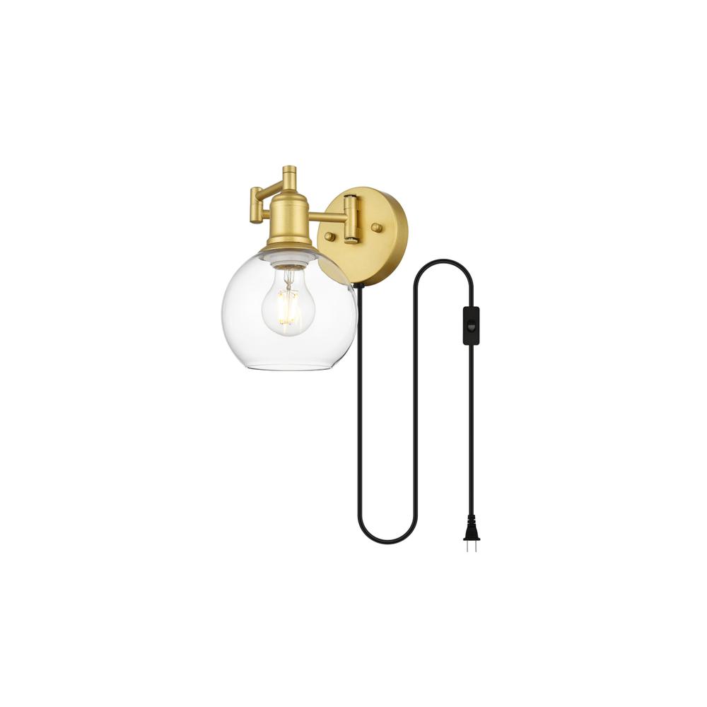 Caspian 1 light Brass and Clear swing arm plug in wall sconce. Picture 2