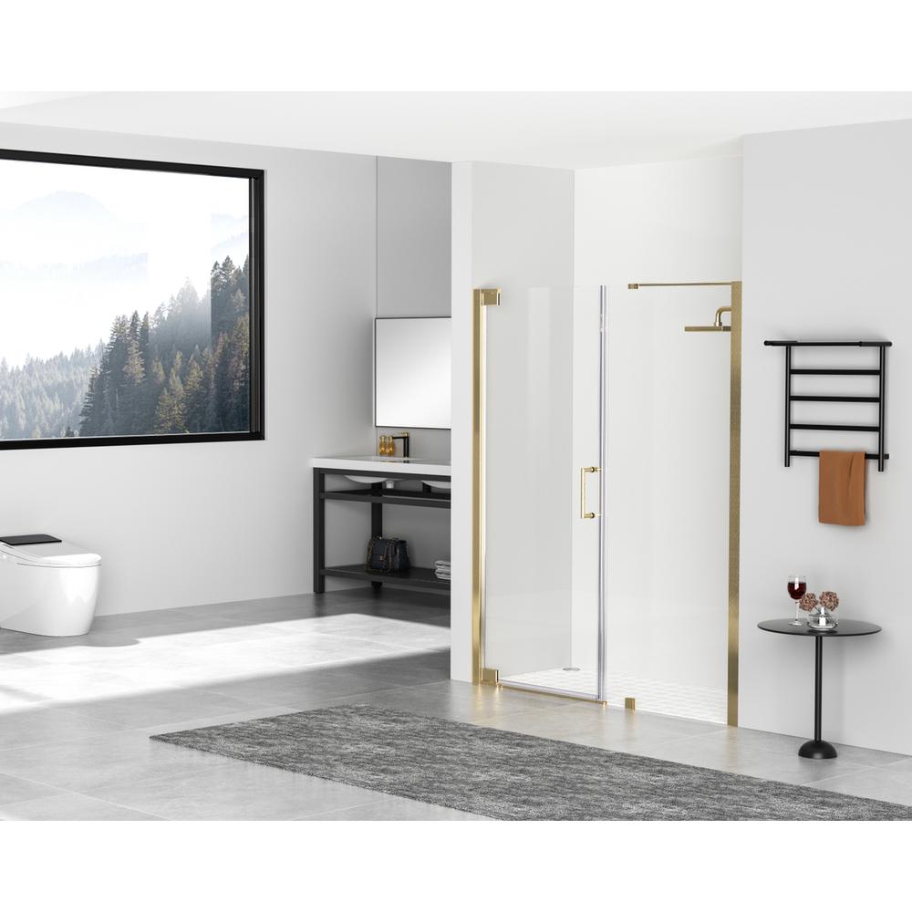 Semi-frameless hinged shower door 60 x 72 Brushed Gold. Picture 2