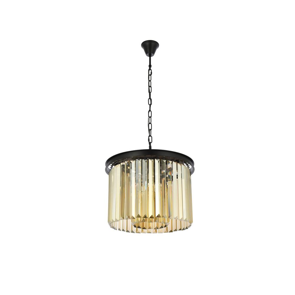Sydney 6 light Matte Black Pendant Golden Teak (Smoky) Royal Cut Crystal. Picture 6