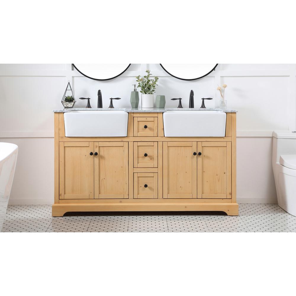 60 inch double bathroom vanity in natural wood. Picture 14