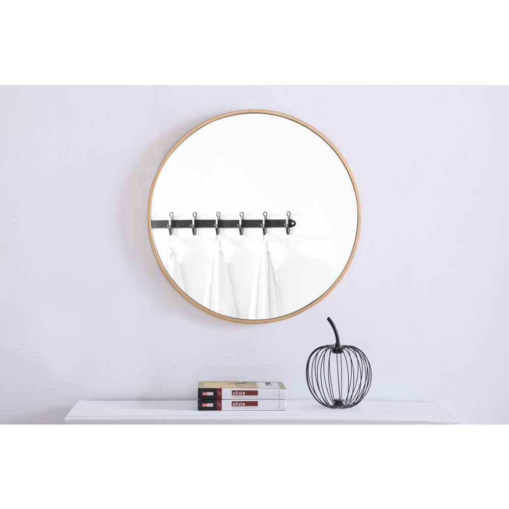 Metal frame Round Mirror 24 inch Brass finish. Picture 2