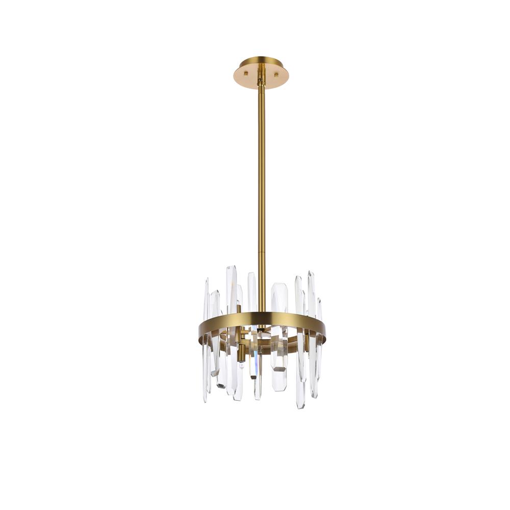 Serena 12 inch crystal round pendant in satin gold. Picture 6