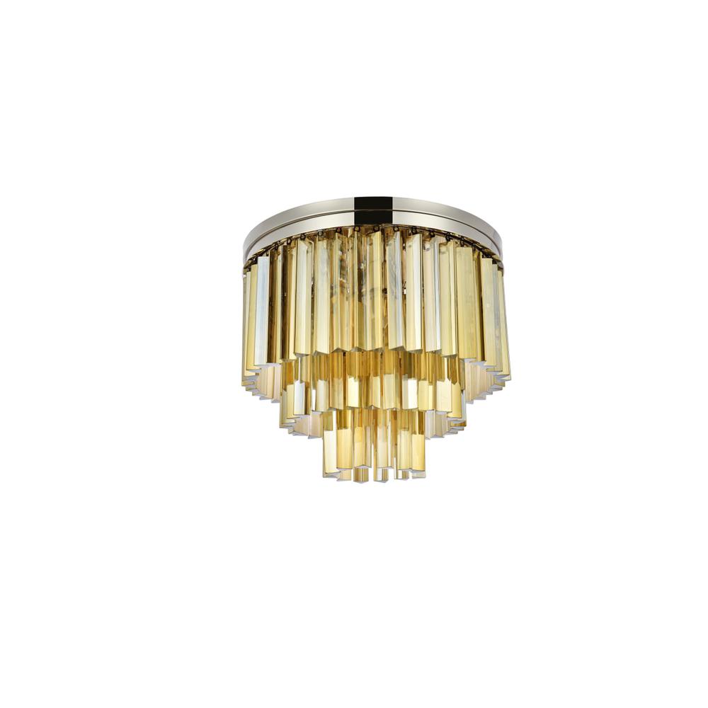 Sydney 9 light polished nickel Flush Mount Golden Teak (Smoky) Royal Cut Crystal. Picture 6