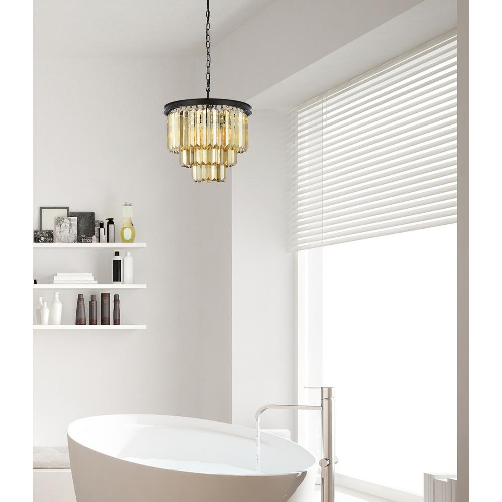 Sydney 9 light Matte Black Chandelier Golden Teak (Smoky) Royal Cut Crystal. Picture 8