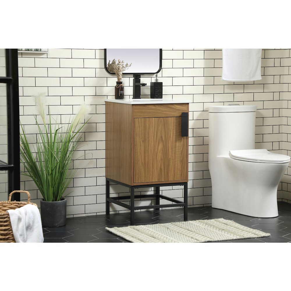 18 Inch Single Bathroom Vanity In Walnut Brown. Picture 3