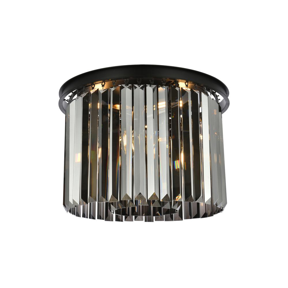 Sydney 6 light Matte Black Flush Mount Silver Shade (Grey) Royal Cut Crystal. Picture 1