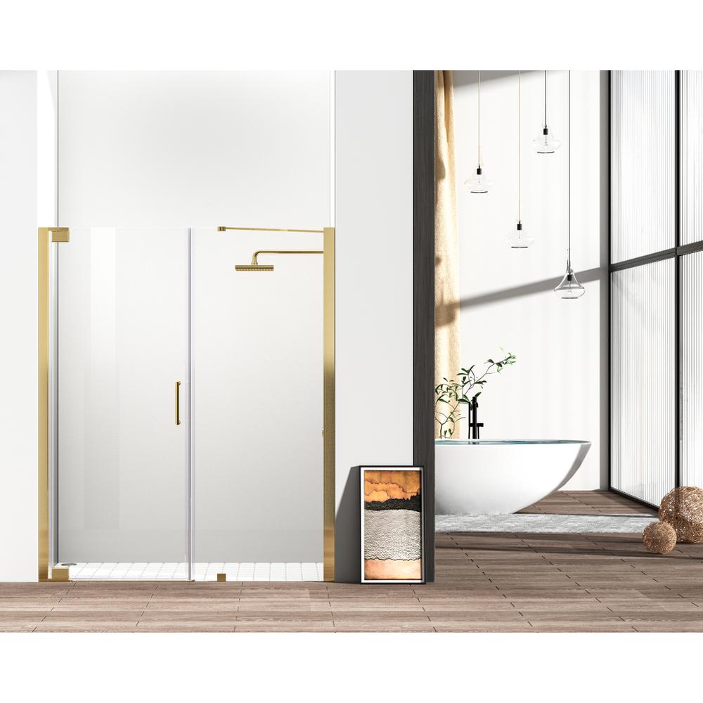 Semi-frameless hinged shower door 60 x 72 Brushed Gold. Picture 1
