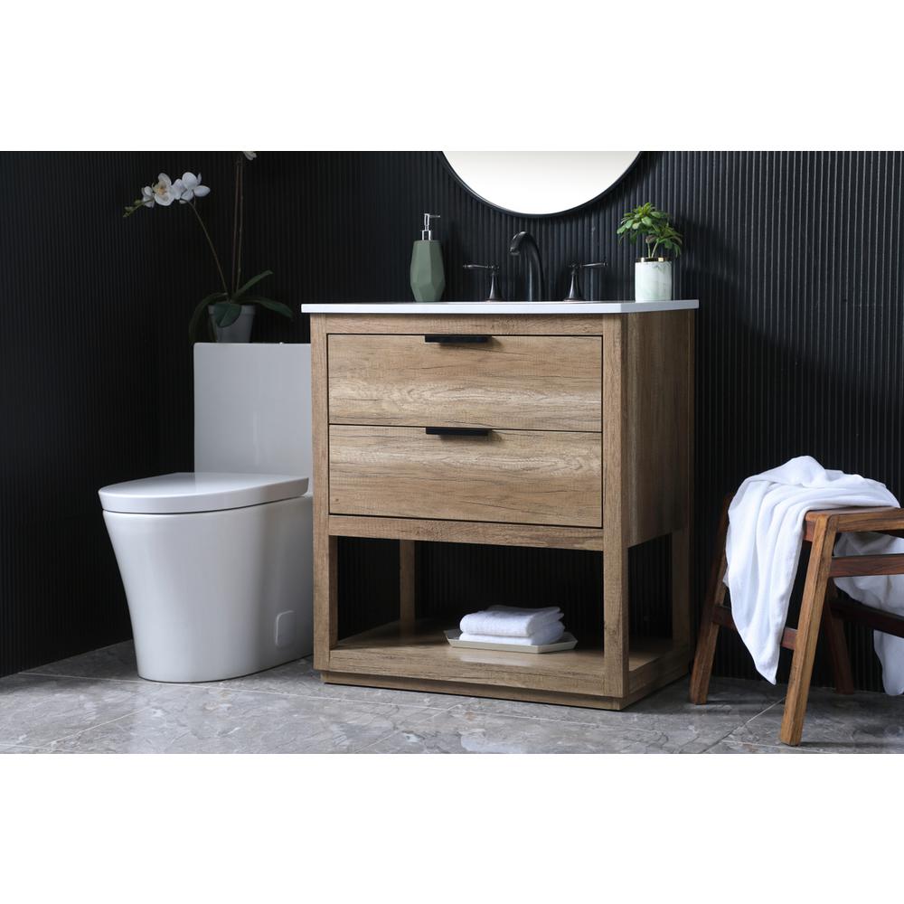 30 Inch SIngle Bathroom Vanity In Natural Oak. Picture 2