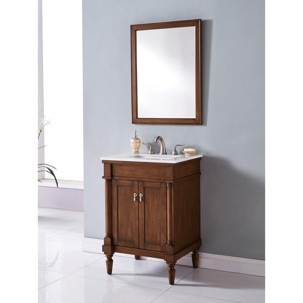 24 inch Single Bathroom vanity in Walnut with ivory white engineered marble. Picture 10