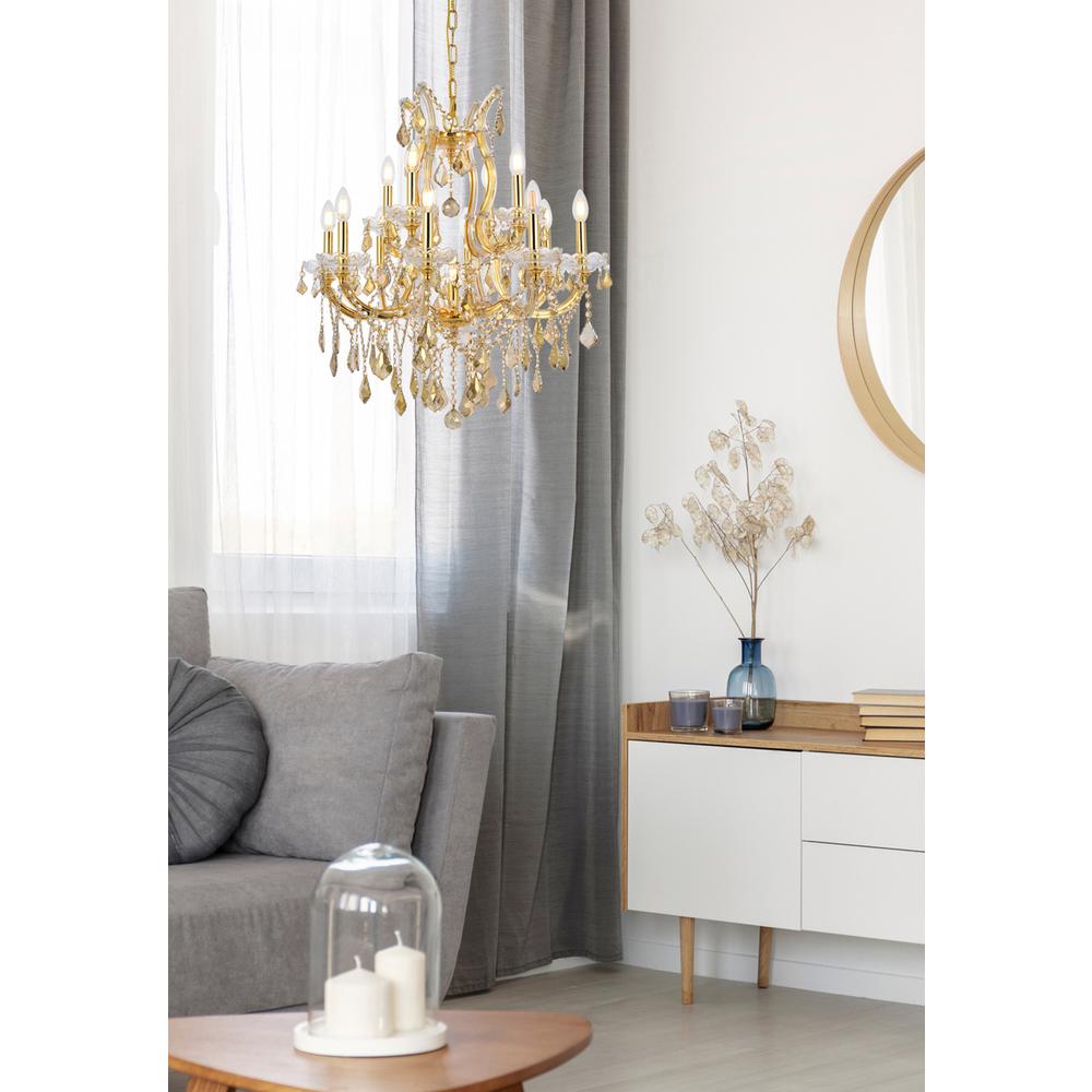 Maria Theresa 13 light Gold Chandelier Golden Teak (Smoky) Royal Cut Crystal. Picture 7