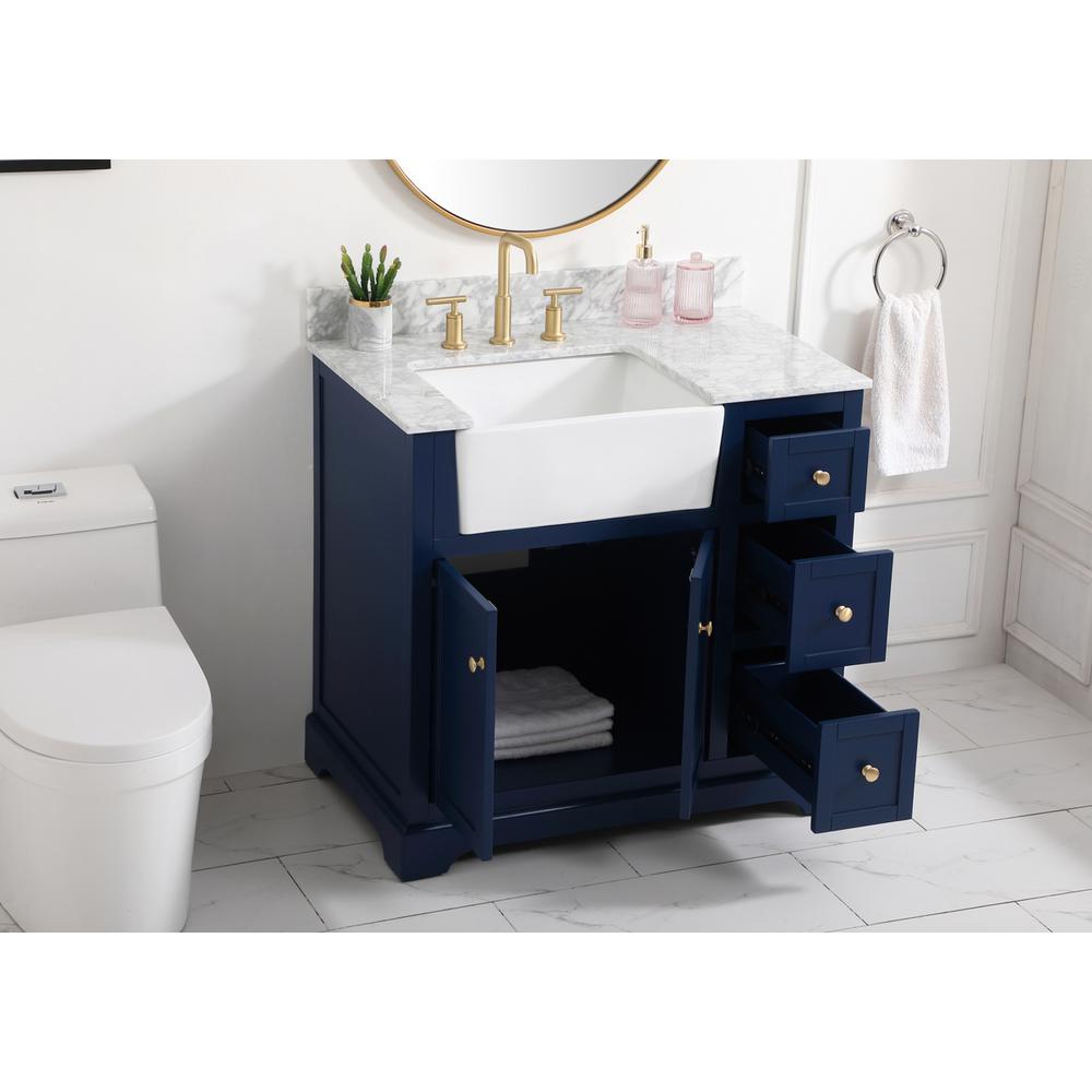 36 inch Single bathroom vanity in blue with backsplash. Picture 3