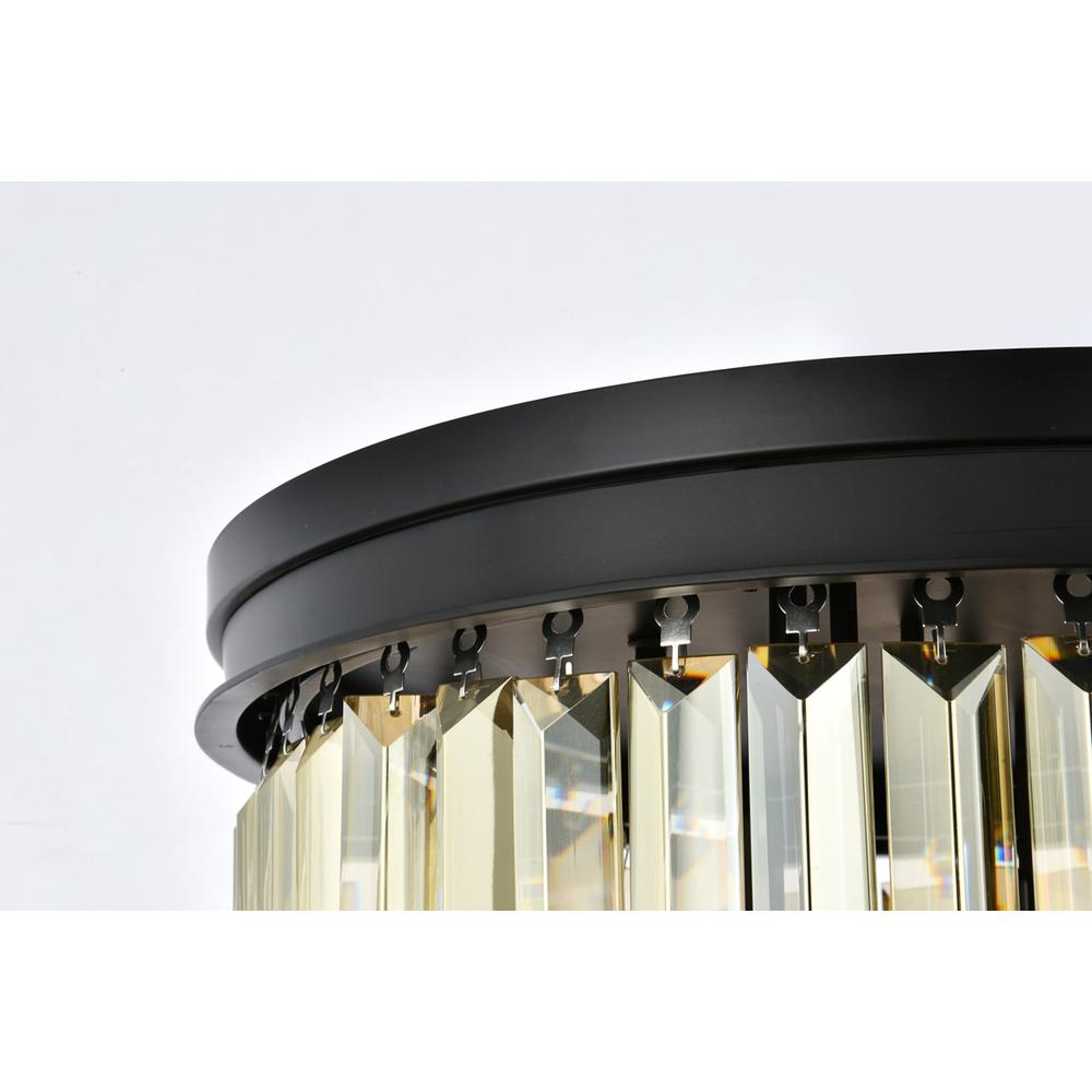 Sydney 9 light Matte Black Flush Mount Golden Teak (Smoky) Royal Cut Crystal. Picture 4