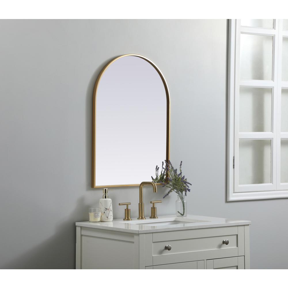 Metal Frame Arch Mirror 22x30 Inch in Brass. Picture 2