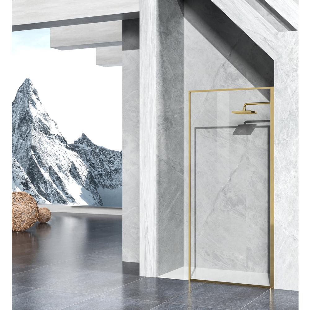 Fixed framed shower door 35 x 76 Brushed Gold. Picture 2